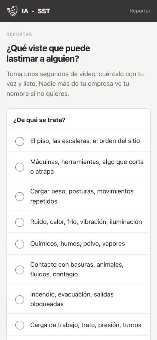 Pantalla de reporte en el celular: ¿Qué viste que puede lastimar a alguien?